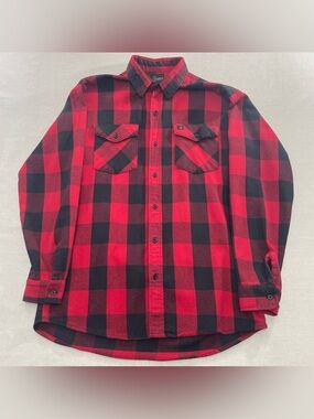 Vintage Codet Buffalo Plaid Red Flannel Shirt Men's L Button Pockets Made USA
